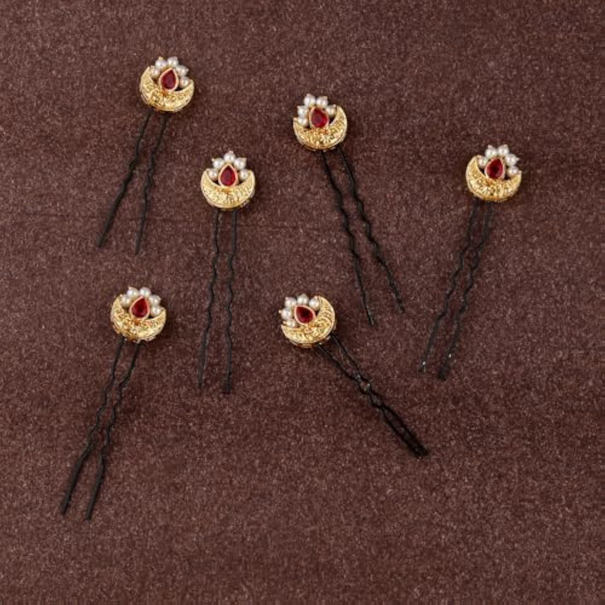 Fancy Red Stone Chandrakor Kundan Juda Pin, Hair Accessory Set